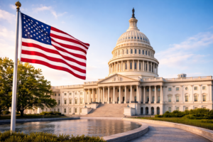 The U.S. Capitol building in Washington, D.C., representing national political and economic news
